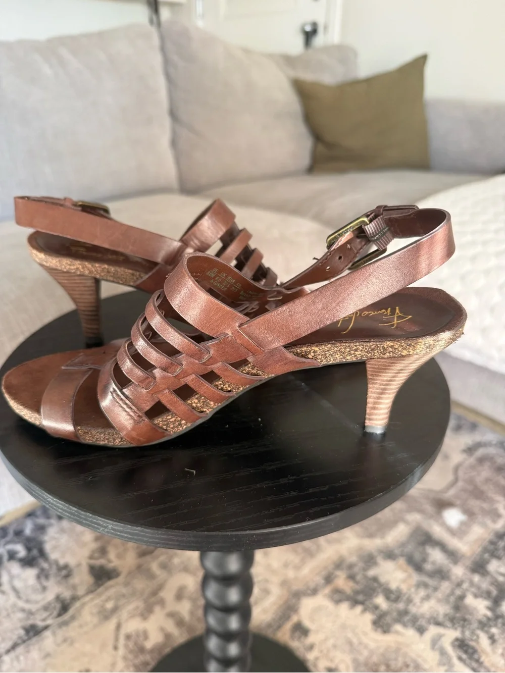 Franco Sarto Artists Collection Dark Brown Leather Strappy Sandals SZ 8.5